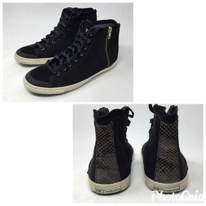 Tretorn Seksti Black High Top Suede Sneakers Snake Print Detail